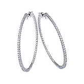 14K 1.2ct White Gold Diamond Secure Lock 50 mm Hoop Earrings