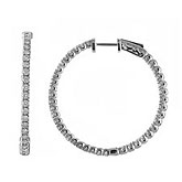14K 3ct White Gold Diamond Secure Lock 35 mm Hoop Earrings