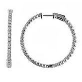 14K 4ct White Gold Diamond Secure Lock 35 mm Hoop Earrings