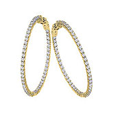 14K 3ct Yellow Gold Diamond Secure Lock 35 mm Hoop Earrings