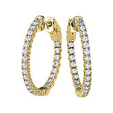 14K 1ct Yellow Gold Diamond Secure Lock 24 mm Hoop Earrings