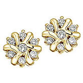 14K Yellow Gold Flower Cluster Diamond Earrings