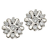 14K White Gold Flower Cluster Diamond Earrings
