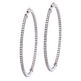 14K White Gold Secure Lock 3 Ct Diamond 55 mm Hoop Earrings