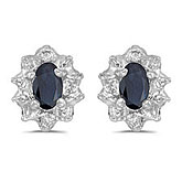 14k White Gold Oval Sapphire And Diamond Earrings