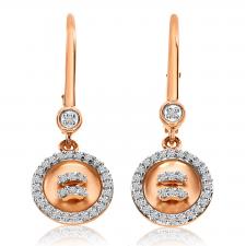 14K Rose Gold  Diamond Satin Button Lever Back Earrings
