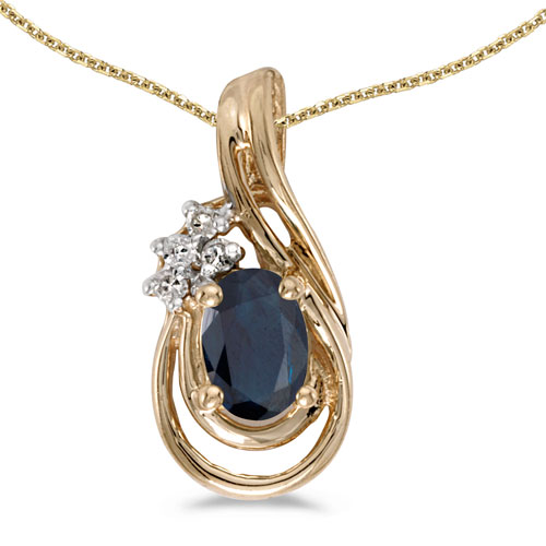 14k Yellow Gold Oval Garnet And Diamond Teardrop Pendant