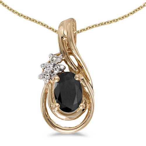 14k Yellow Gold Oval Onyx And Diamond Teardrop Pendant