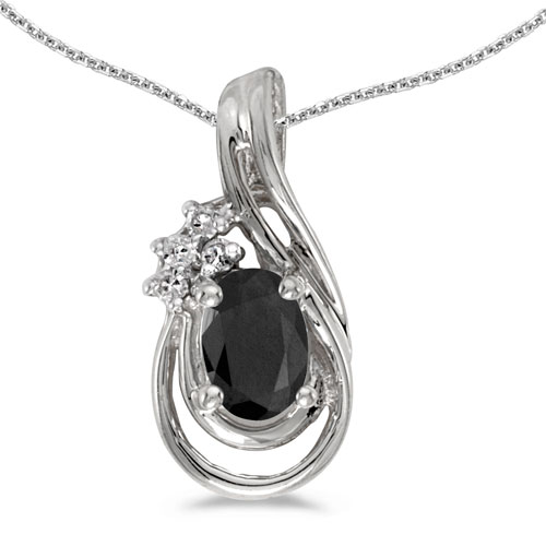 14k White Gold Oval Onyx And Diamond Teardrop Pendant