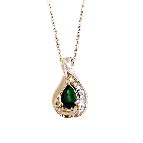 14k Yellow Gold Pear Emerald and Diamond Pendant