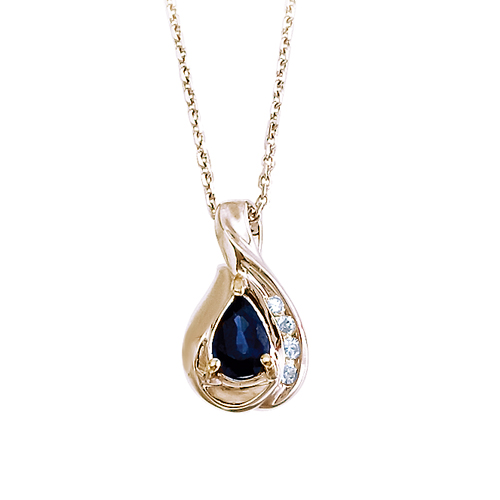 14k Yellow Gold Pear Sapphire and Diamond Pendant