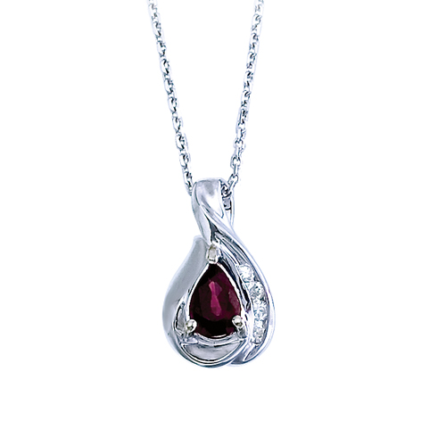 14k White Gold Pear Ruby and Diamond Pendant