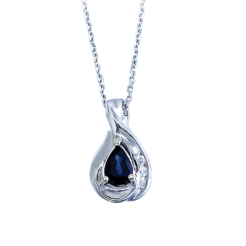 14k White Gold Pear Sapphire and Diamond Pendant