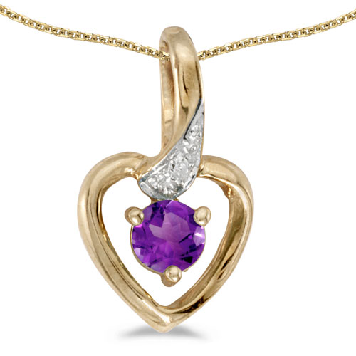 10k Yellow Gold Round Amethyst And Diamond Heart Pendant