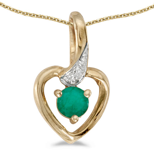 10k Yellow Gold Round Emerald And Diamond Heart Pendant