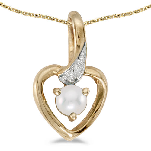 10k Yellow Gold Pearl And Diamond Heart Pendant