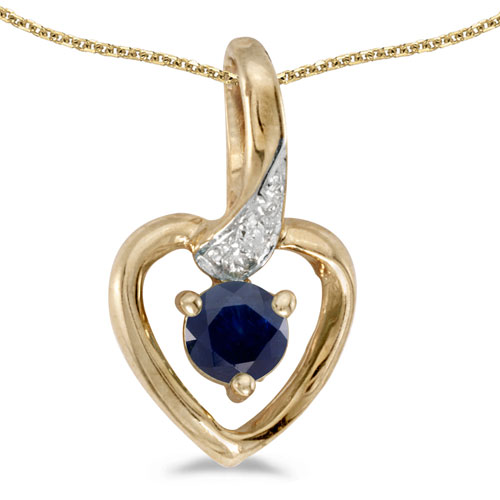 10k Yellow Gold Round Sapphire And Diamond Heart Pendant