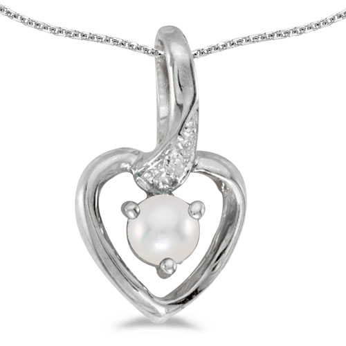 10k White Gold Pearl And Diamond Heart Pendant
