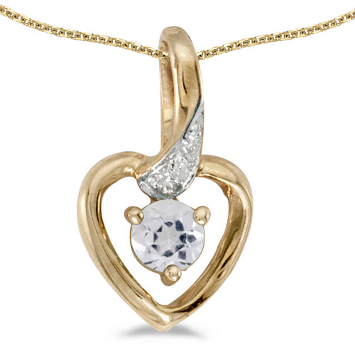 14k Yellow Gold Round White Topaz And Diamond Heart Pendant