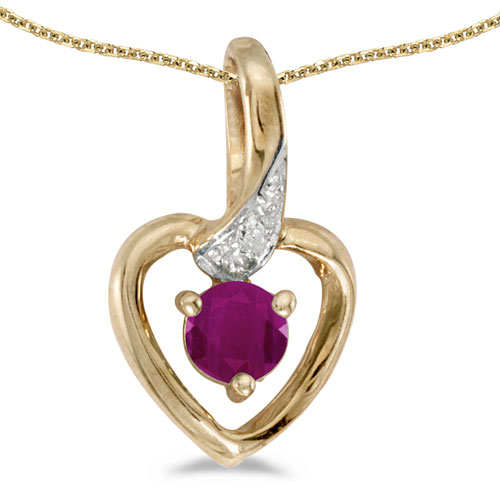 14k Yellow Gold Round Ruby And Diamond Heart Pendant