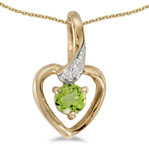 14k Yellow Gold Round Peridot And Diamond Heart Pendant