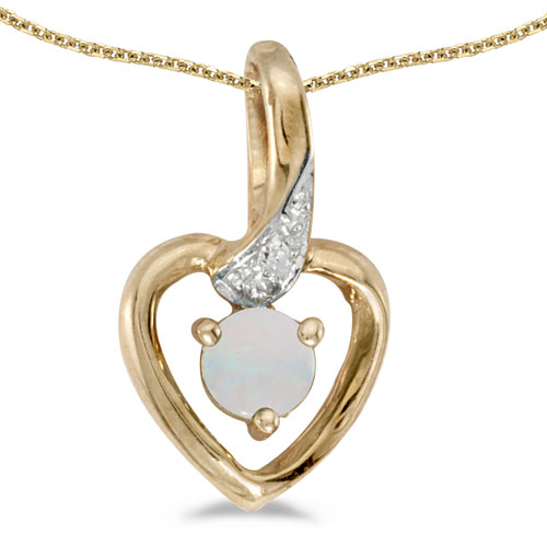 14k Yellow Gold Round Opal And Diamond Heart Pendant