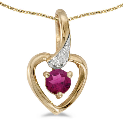 14k Yellow Gold Round Rhodolite Garnet And Diamond Heart Pendant