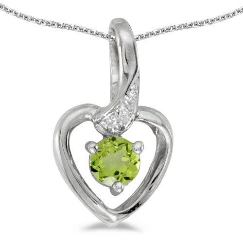 14k White Gold Round Peridot And Diamond Heart Pendant