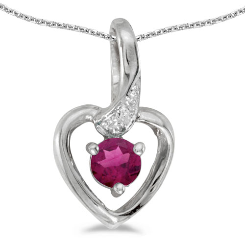 14k White Gold Round Rhodolite Garnet And Diamond Heart Pendant