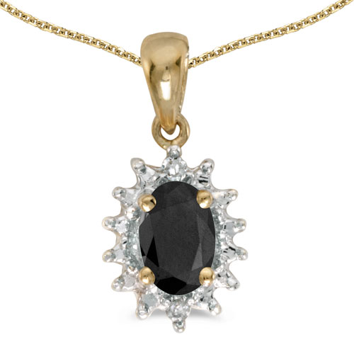14k Yellow Gold Oval Onyx And Diamond Pendant