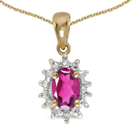 14k Yellow Gold Oval Pink Topaz And Diamond Pendant