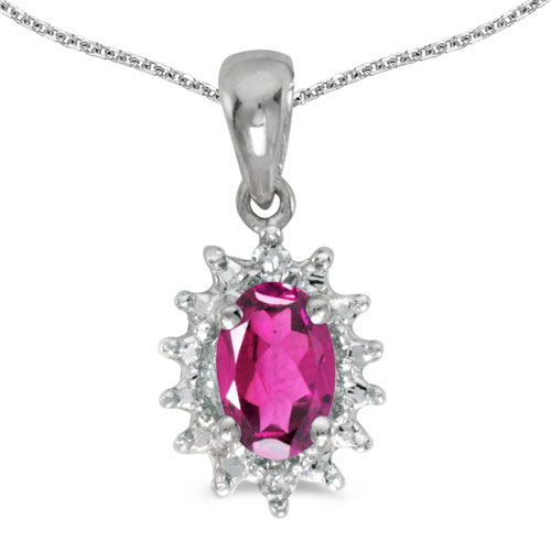 14k White Gold Oval Pink Topaz And Diamond Pendant