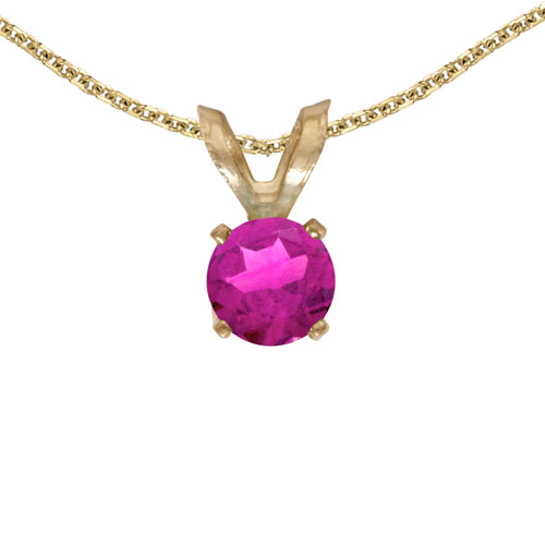 14k Yellow Gold Round Pink Topaz Pendant