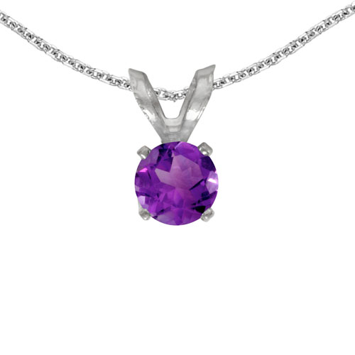 14k White Gold Round Amethyst Pendant