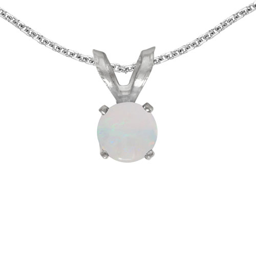 14k White Gold Round Opal Pendant