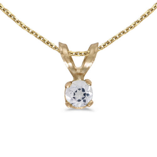 14k Yellow Gold Round White Topaz Pendant
