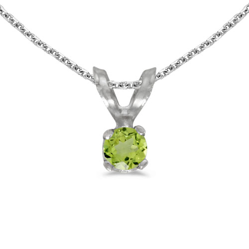 14k White Gold Round Peridot Pendant