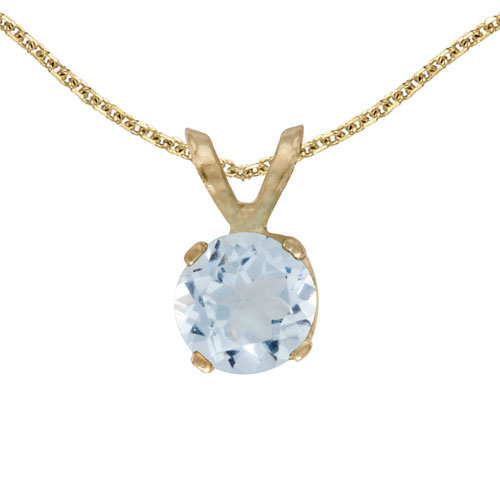14k Yellow Gold Round Aquamarine Pendant