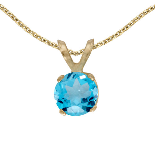14k Yellow Gold Round Blue Topaz Pendant