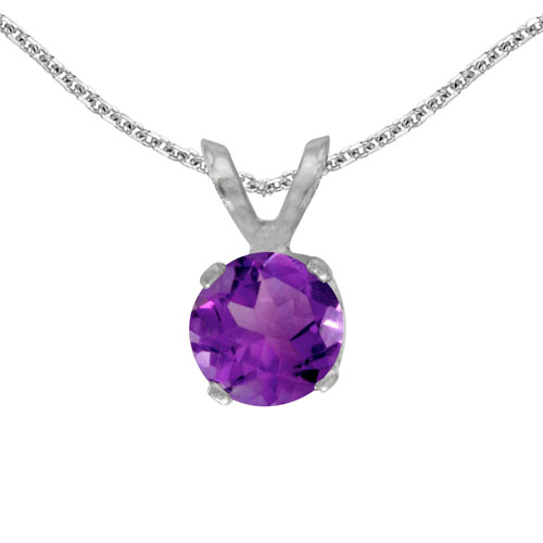14k White Gold Round Amethyst Pendant