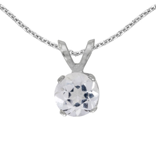 14k White Gold Round White Topaz Pendant