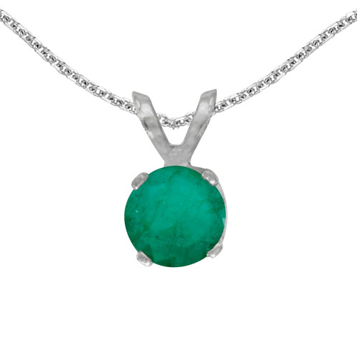 14k White Gold Round Emerald Pendant
