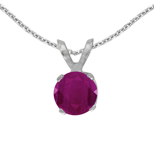 14k White Gold Round Ruby Pendant