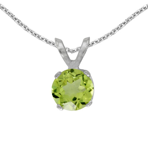 14k White Gold Round Peridot Pendant