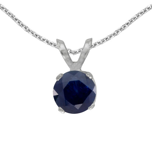 14k White Gold Round Sapphire Pendant