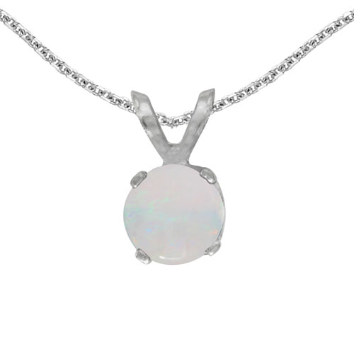 14k White Gold Round Opal Pendant