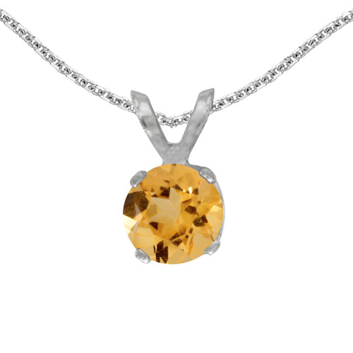 14k White Gold Round Citrine Pendant