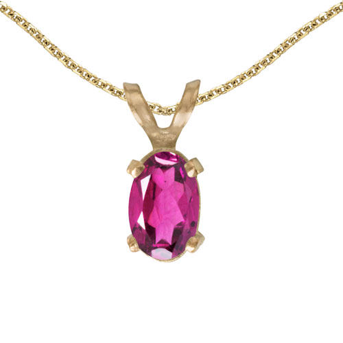 14k Yellow Gold Oval Pink Topaz Pendant