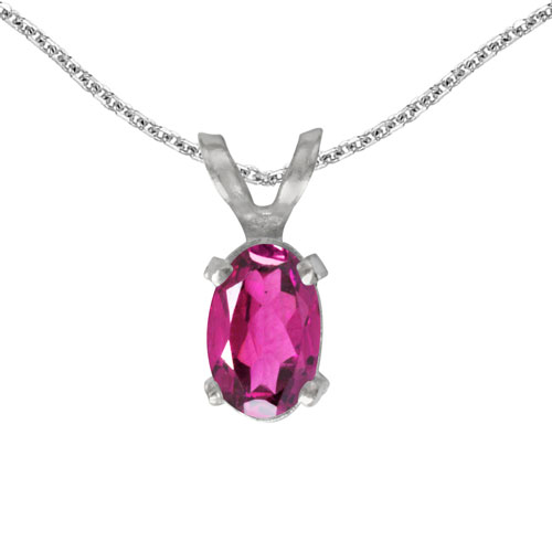 14k White Gold Oval Pink Topaz Pendant