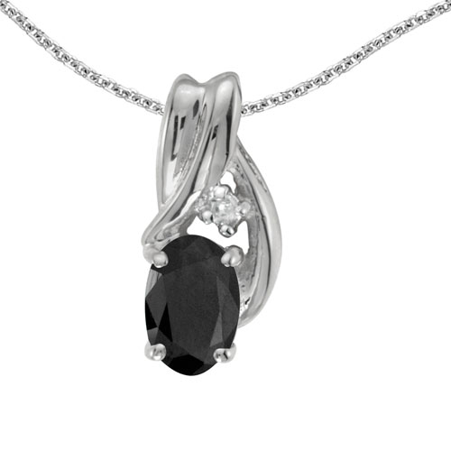 14k White Gold Oval Onyx And Diamond Pendant